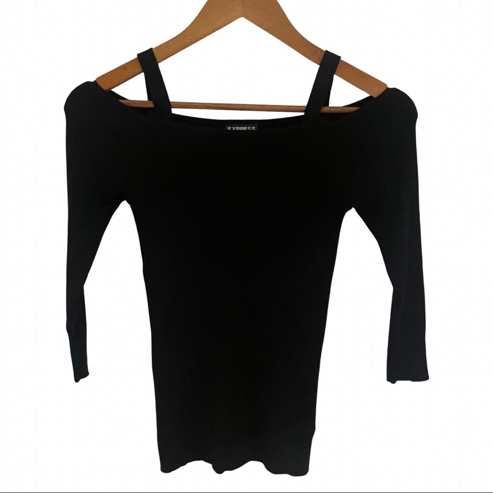 Express 3/4 Sleeve Ribbed Sweater Size S Black